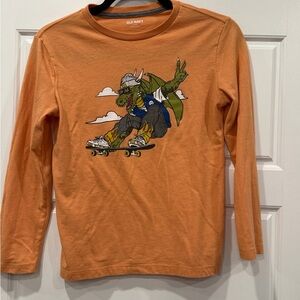 Old Navy Orange Long Sleeve Tee with Skater Dinosaur